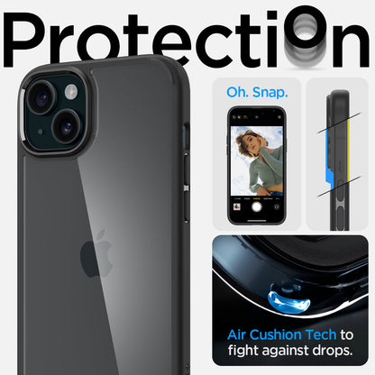 ACS06799 - iPhone 15 Case Ultra Hybrid in matte black showing the air cushion tech to fight against drops