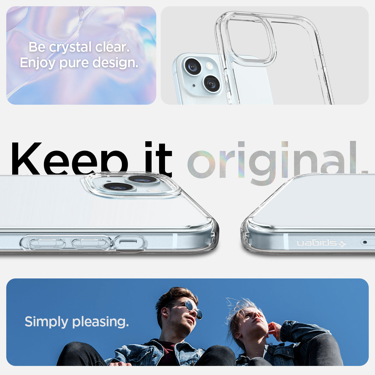 ACS06793 - iPhone 15 Case Ultra Hybrid in crystal clear showing the simply pleasing crystal clear pure design