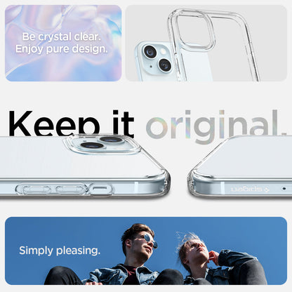 ACS06793 - iPhone 15 Case Ultra Hybrid in crystal clear showing the simply pleasing crystal clear pure design