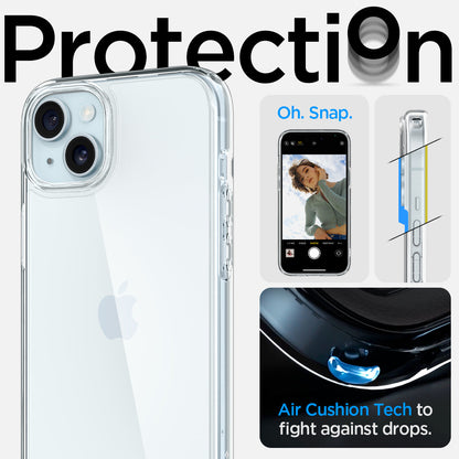 ACS06793 - iPhone 15 Case Ultra Hybrid in crystal clear showing the air cushion tech to fight against drops