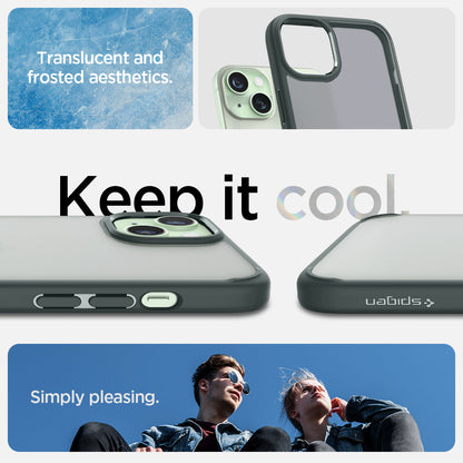 ACS06798 - iPhone 15 Case Ultra Hybrid in frost green showing the translucent and frosted aesthetics