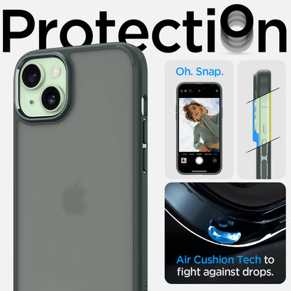ACS06798 - iPhone 15 Case Ultra Hybrid in frost green showing the air cushion tech to flight against drops