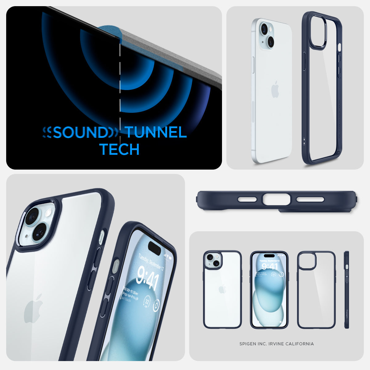 ACS06801 - iPhone 15 Case Ultra Hybrid in navy blue showing the sound tunnel tech