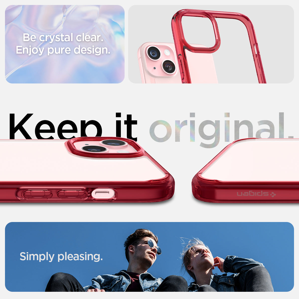 ACS06794 - iPhone 15 Case Ultra Hybrid in red crystal showing the simply pleasing crystal clear pure design