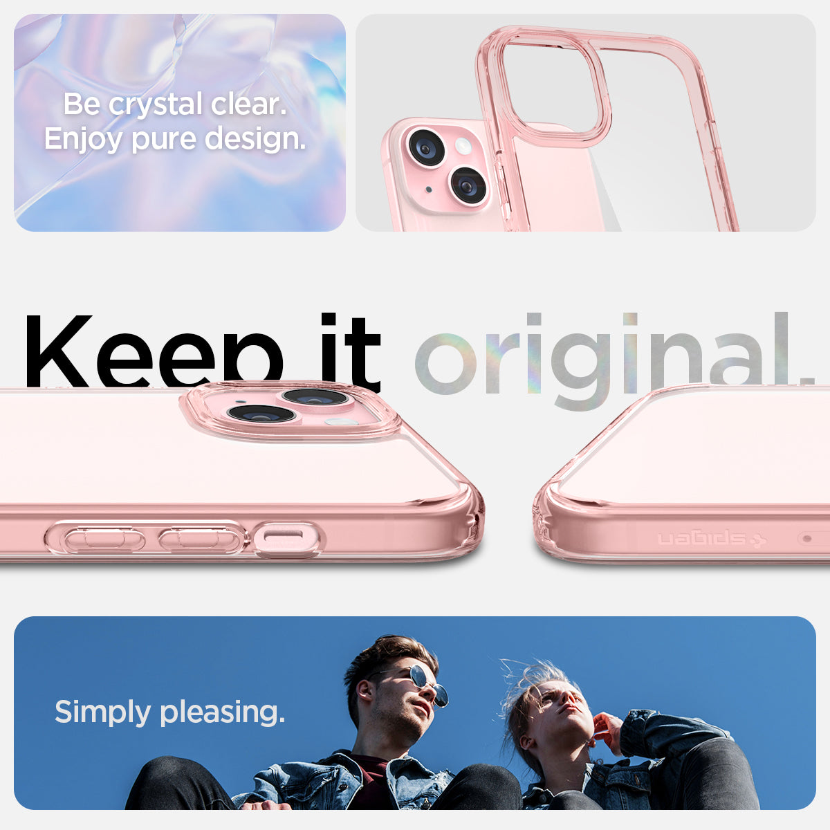 ACS06795 - iPhone 15 Case Ultra Hybrid in rose crystal showing the simply pleasing crystal clear pure design