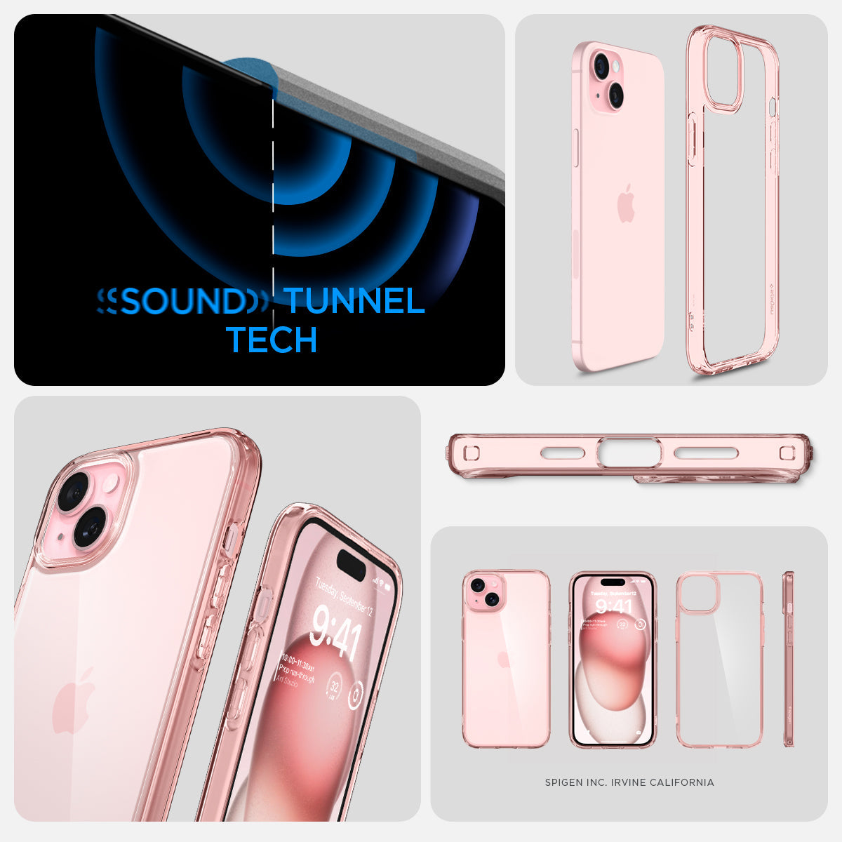 ACS06795 - iPhone 15 Case Ultra Hybrid in rose crystal showing the sound tunnel tech