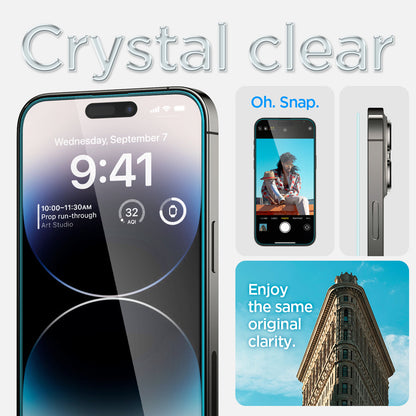 AGL05214 - iPhone 14 Pro Screen Protector EZ FIT GLAS.tR (Sensor Protection) showing crystal clear. Oh snap. enjoy the same original clarity.