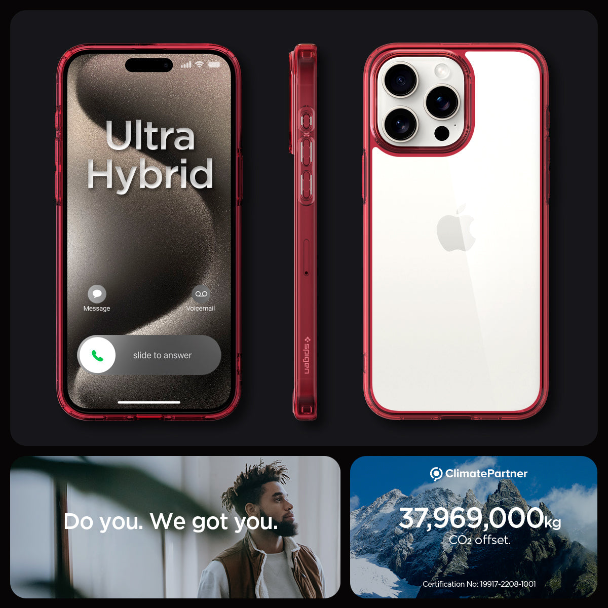 ACS07054 - iPhone 15 Pro Case Ultra Hybrid in deep red showing the different angles