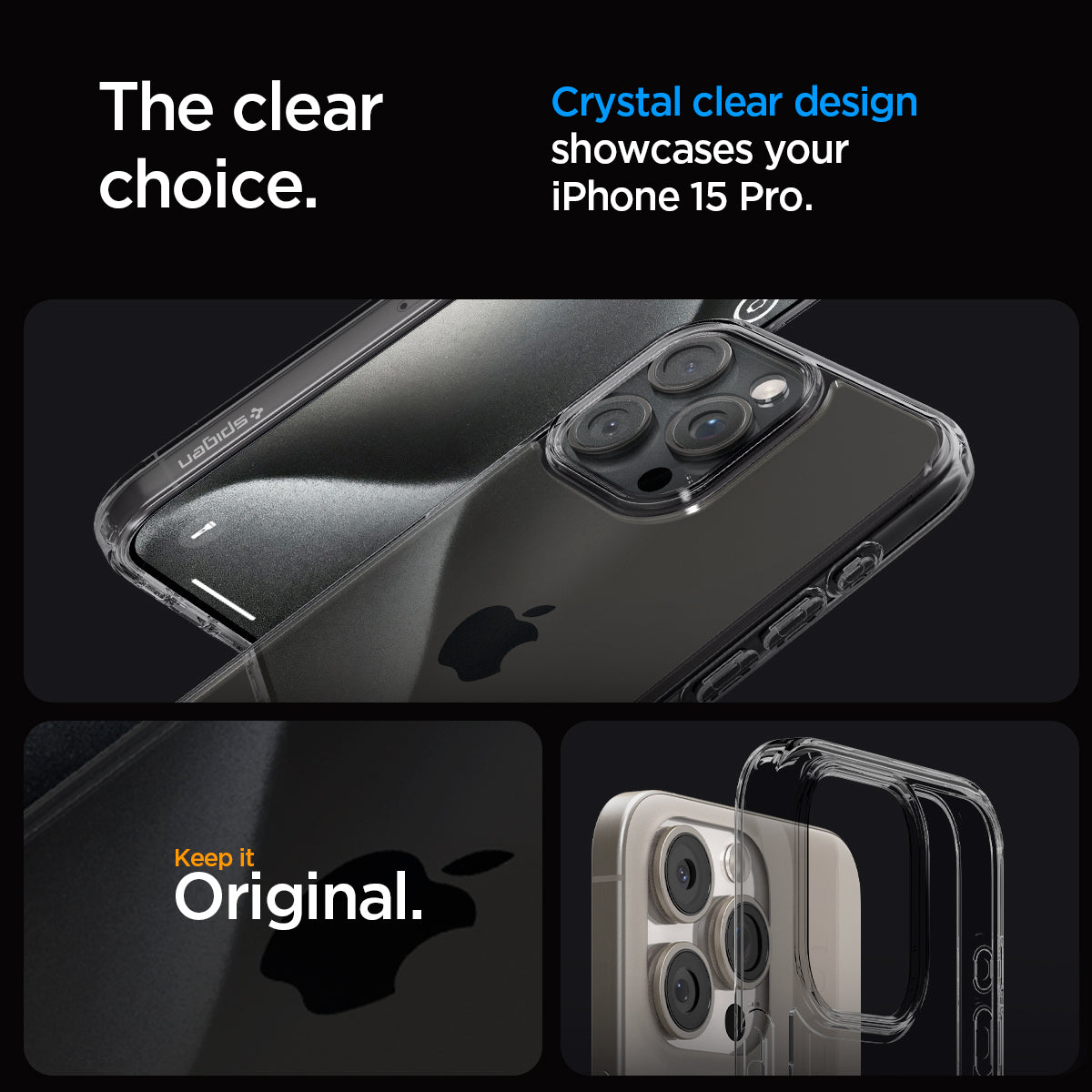 ACS07213 - iPhone 15 Pro Case Ultra Hybrid in Space Crystal showing the clear choice. Crystal clear design showcases your iPhone 15 Pro