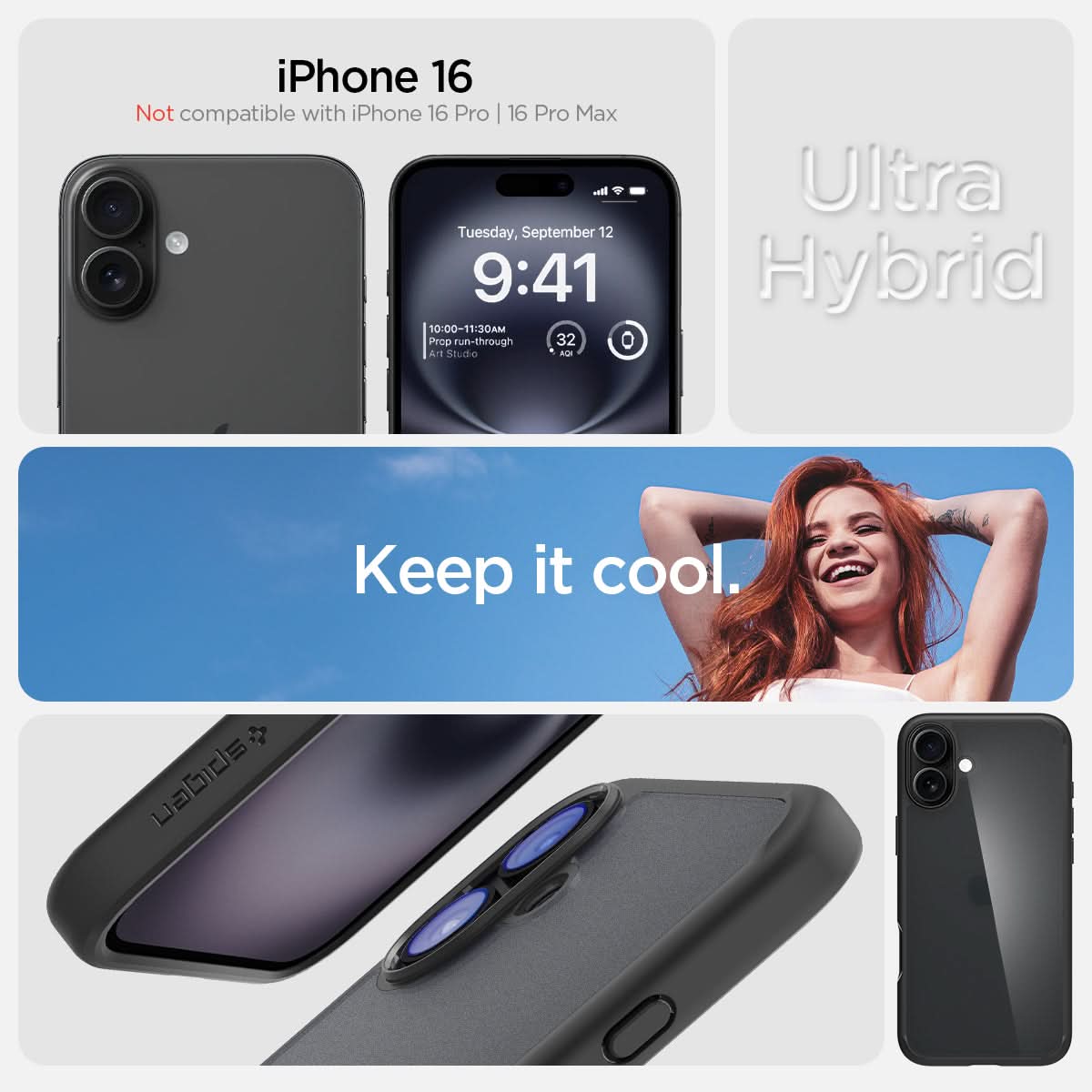 ACS08200 - iPhone 16 Case Ultra Hybrid in Frost Black iPhone 16 plus. not compatible with iPhone 16 pro, 16 pro max. ultra hybrid. the clear choice.