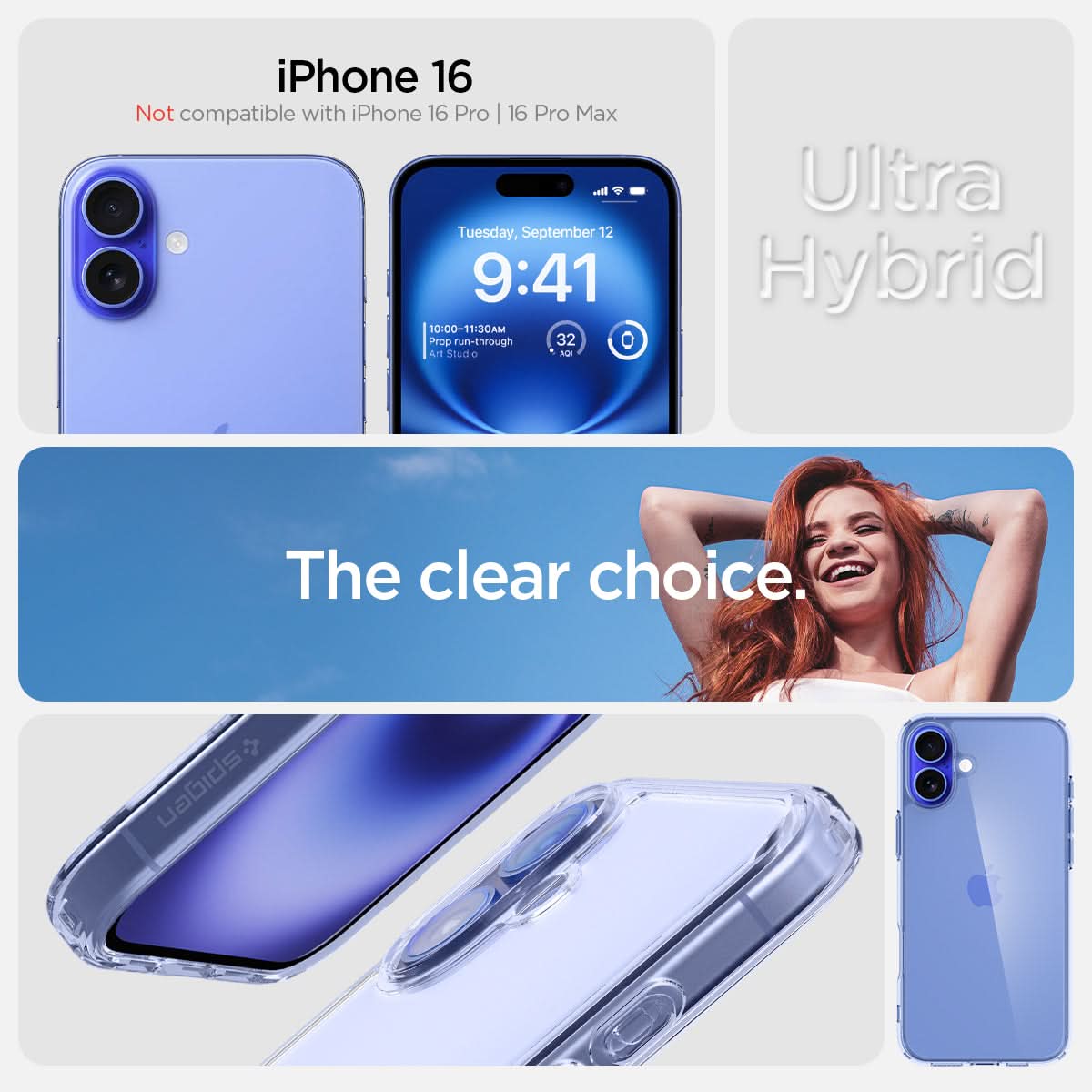 ACS08204 - iPhone 16 Case Ultra Hybrid in Sky Crystal iPhone 16 plus. not compatible with iPhone 16 pro, 16 pro max. ultra hybrid. the clear choice.
