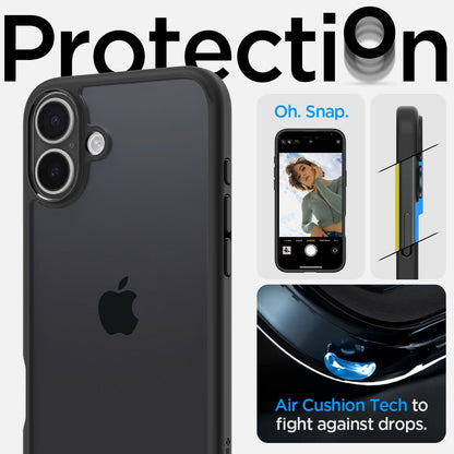 ACS08201 - iPhone 16 Case Ultra Hybrid in Matte Black protection. Oh snap. air cushion tech to fight against drops.