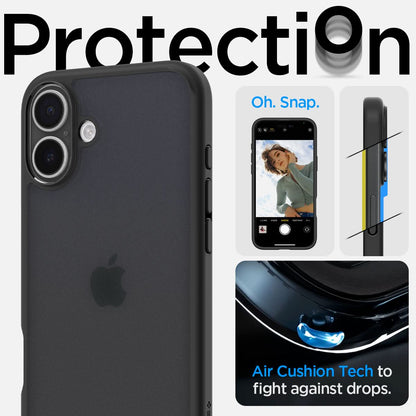 ACS08071 - iPhone 16 Plus Case Ultra Hybrid in Frost Black protection. Oh snap. air cushion tech to fight against drops.