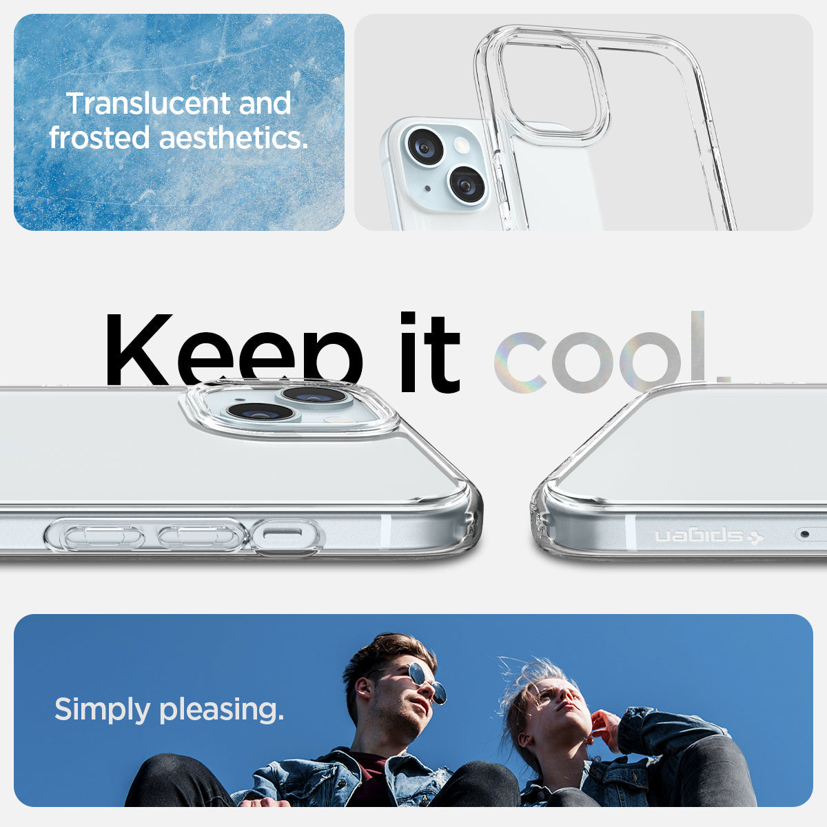 ACS06655 - iPhone 15 Plus Case Ultra Hybrid in frost clear showing the translucent and frosted aesthetics