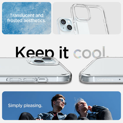 ACS06655 - iPhone 15 Plus Case Ultra Hybrid in frost clear showing the translucent and frosted aesthetics