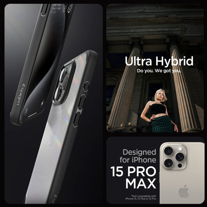 ACS06570 - iPhone 15 Pro Max Case Ultra Hybrid in matte black showing the compatibility only with iPhone 15 Pro Max. Not compatible with iPhone 15, 15 Plus or 15 Pro