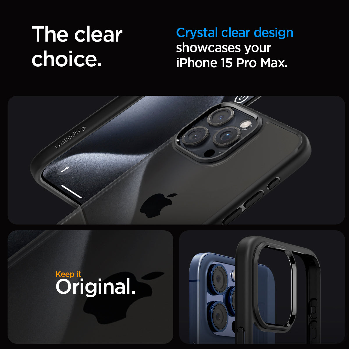 ACS06570 - iPhone 15 Pro Max Case Ultra Hybrid in matte black showing the clear choice. Crystal clear design showcases your iPhone 15 Pro Max