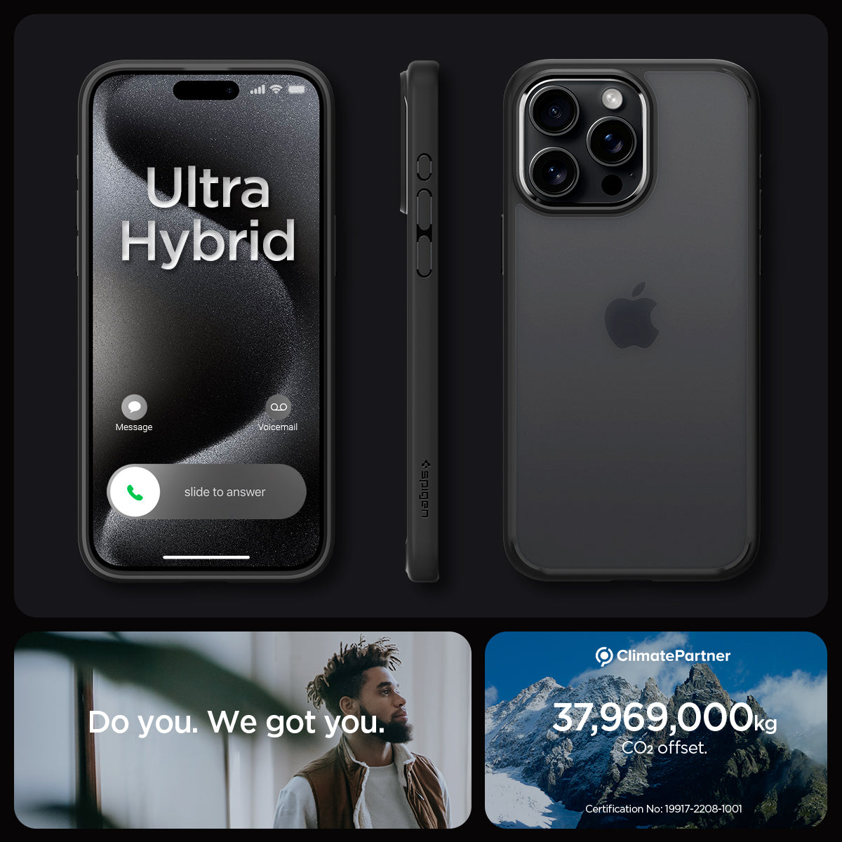ACS06568 - iPhone 15 Pro Max Case Ultra Hybrid in frost black showing the different angles