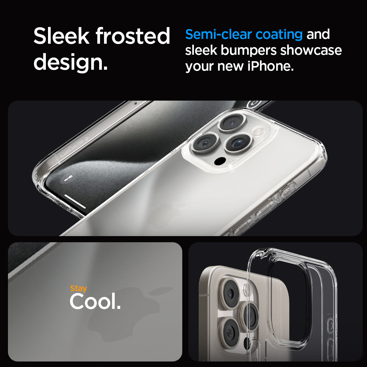 ACS06567 - iPhone 15 Pro Max Case Ultra Hybrid in frost clear showing the sleek and frosted design. Semi-clear coating and sleek bumpers showcase your new iPhone