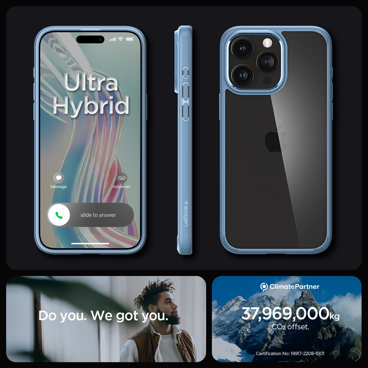 ACS06572 - iPhone 15 Pro Max Case Ultra Hybrid in sierra blue showing the different angles
