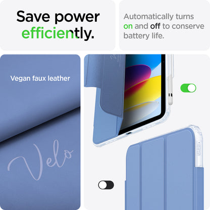 ACS05940 - iPad 10.9" Case Ultra Hybrid Pro in cornflower blue showing the saving power efficiently. Automatically turns on and off to conserve battery life