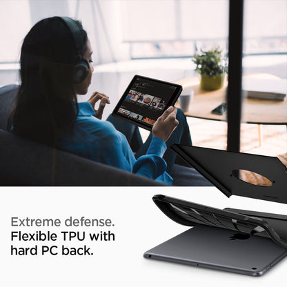 ACS00374 - iPad 10.2" Case Tough Armor in black showing the extreme defense. Flexible TPU with hard PC back
