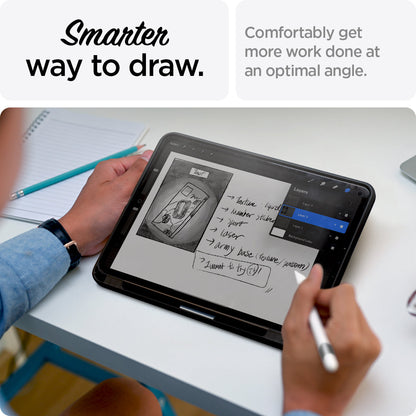 ACS05418 - iPad 10.9" Case Tough Armor Pro in black showing the smarter way to draw. Comfortable get more work done at an optimal angle
