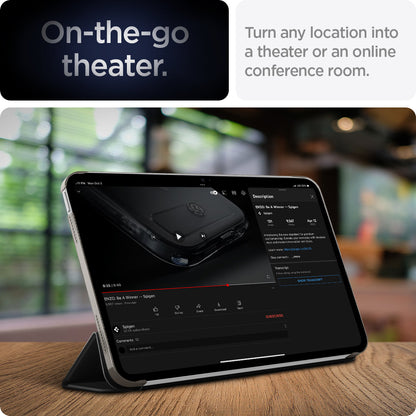 ACS05415 - iPad 10.9" Case Liquid Air Folio in black showing the on-the-go theater. Turn any location into a theater or an online conference room