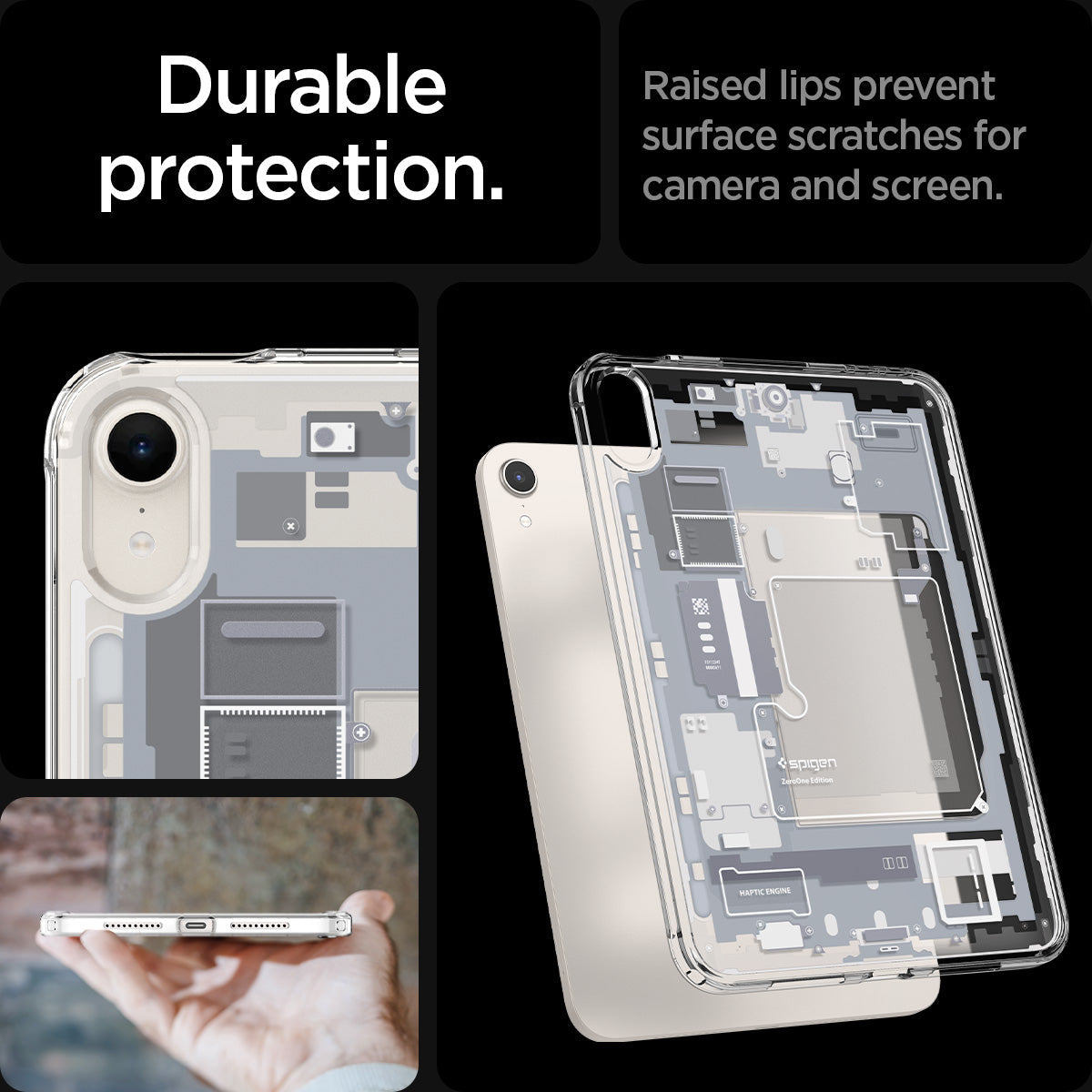 ACS09163 - iPad Mini 7 Case Ultra Hybrid Zero One White showing the durable protection
