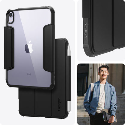 ACS03765 - iPad Mini 6 Case Ultra Hybrid Pro in black showing the back, partial front and partial side