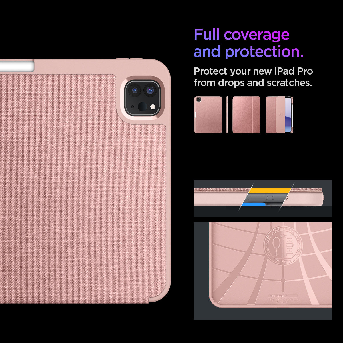 ACS07021 - iPad Pro 11-inch Case Urban Fit in Rose Gold showing the full coverage and protection. Showing different angles