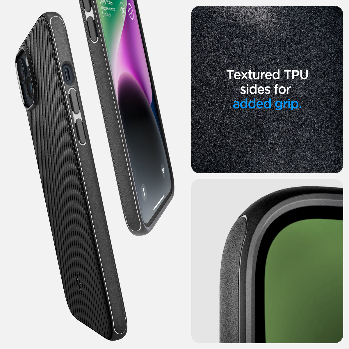 ACS05065 - iPhone 14 Case Mag Armor (MagFit) in matte black showing textured TPU sides for added grip