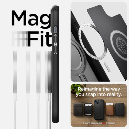 ACS05065 - iPhone 14 Case Mag Armor (MagFit) in matte black showing magfit. Reimagine the way you snap into reality.