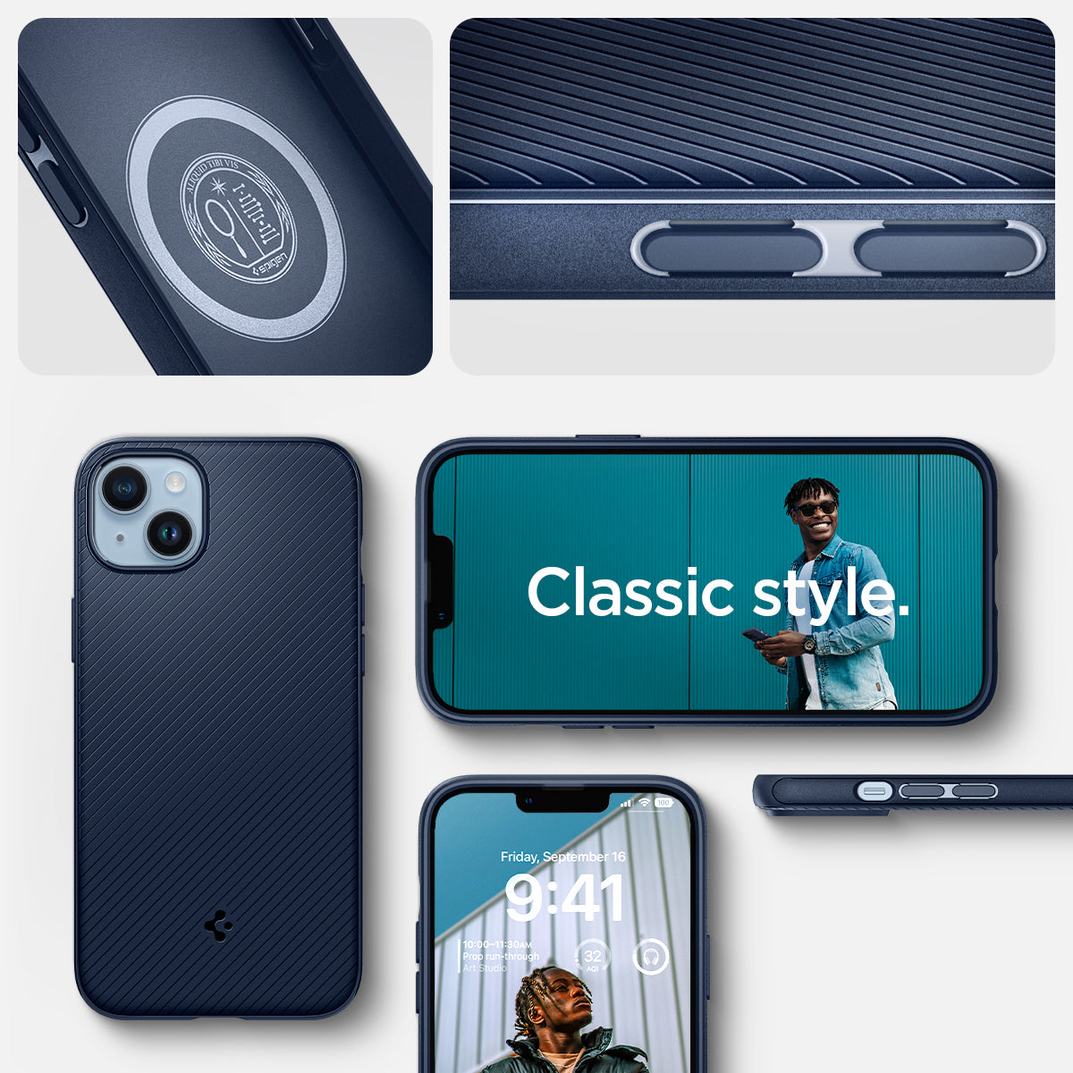 ACS05066 - iPhone 14 Case Mag Armor (MagFit) in navy blue showing classic style.