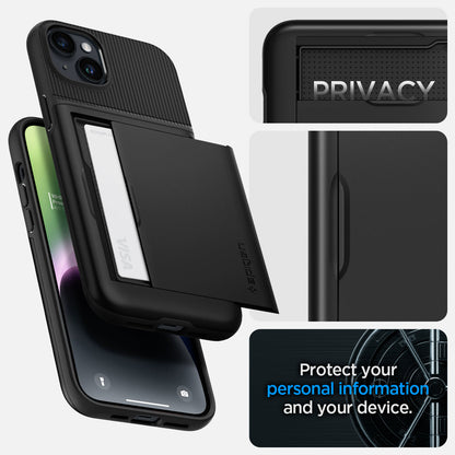 ACS04911 - iPhone 14 Plus Case Slim Armor CS in black showing the back showing privacy. protect your personal information and your device.