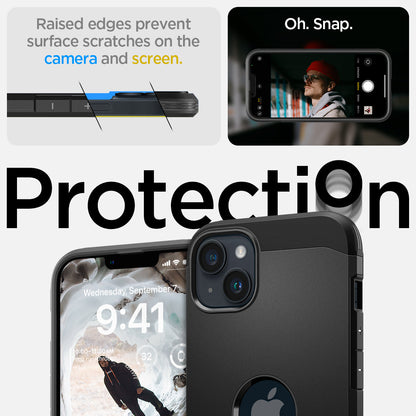 ACS04915 - iPhone 14 Plus Case Tough Armor (MagFit) in black raised edges prevent surface scratches on the camera and screen. Protection.