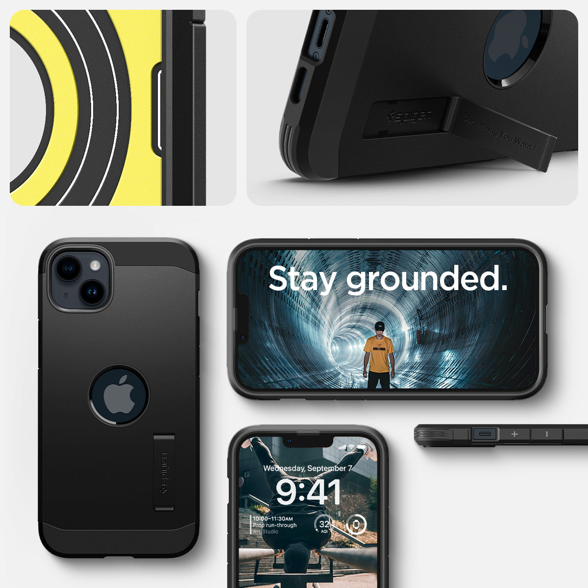 ACS04915 - iPhone 14 Plus Case Tough Armor (MagFit) in black showing stay grounded.