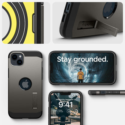ACS04914 - iPhone 14 Plus Case Tough Armor (MagFit) in gunmetal showing stay grounded.