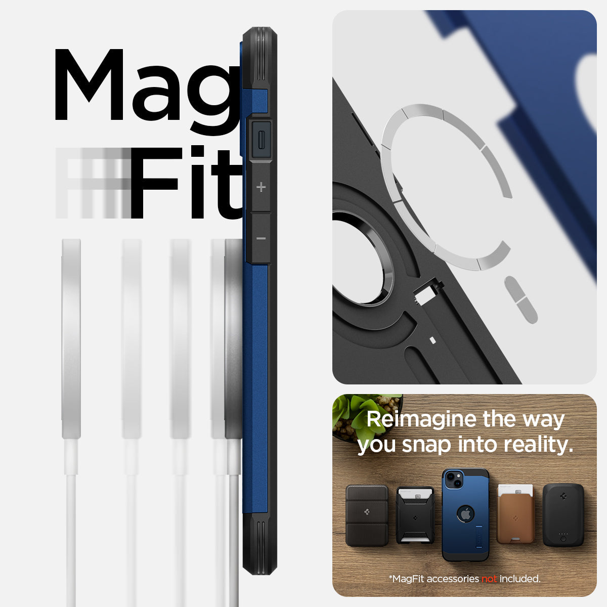 ACS04917 - iPhone 14 Plus Case Tough Armor (MagFit) in navy blue showing magfit. Reimagine the way you snap into reality.