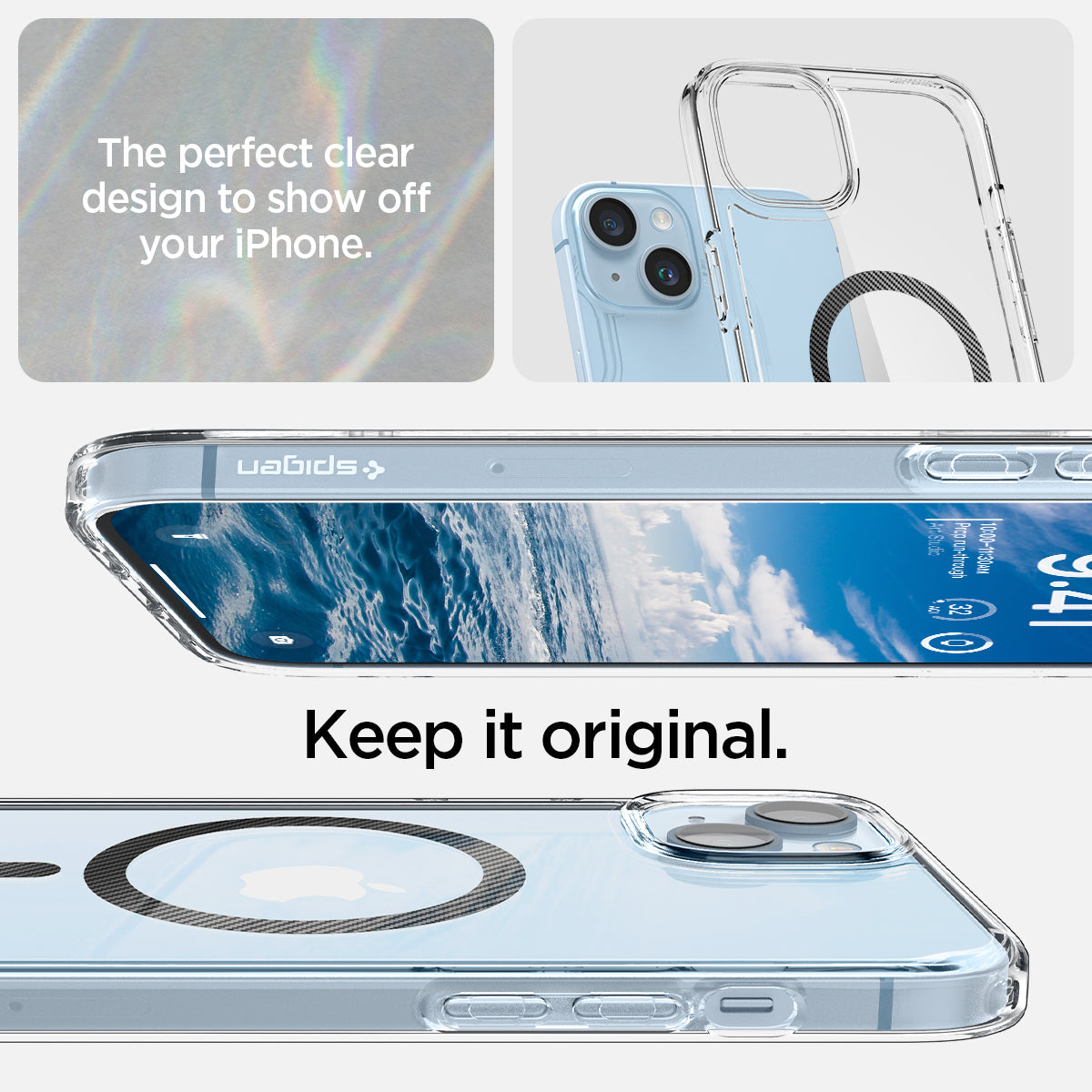 ACS04904 - iPhone 14 Plus Case Ultra Hybrid (MagFit) in carbon fiber showing the perfect clear design to show off your iPhone. Keep it original.