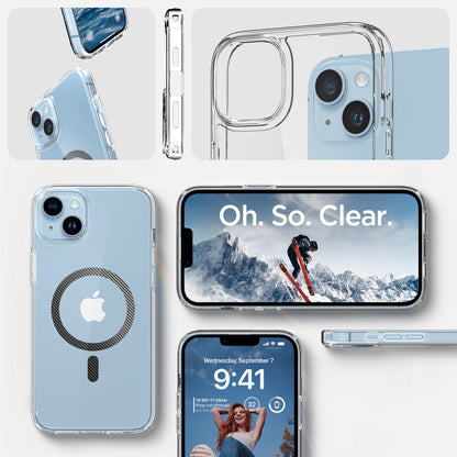 ACS04904 - iPhone 14 Plus Case Ultra Hybrid (MagFit) in carbon fiber showing oh. so. clear.