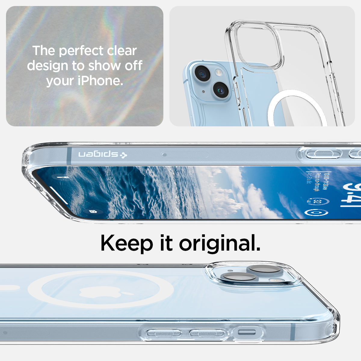 ACS04902 - iPhone 14 Plus Case Ultra Hybrid (MagFit) in white showing the perfect clear design to show off your iPhone. Keep it original.