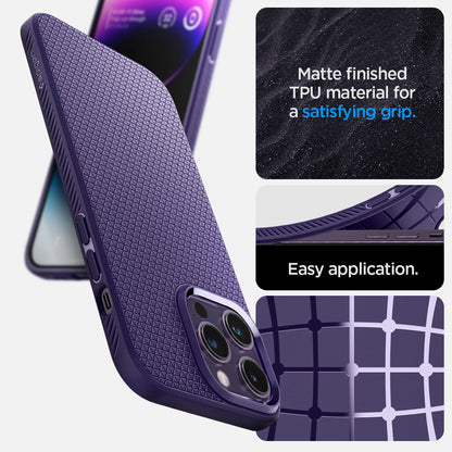 ACS05575 - iPhone 14 Pro Max Case Liquid Air in deep purple showing the Matte finished TPU material for a satisfying grip and easy application