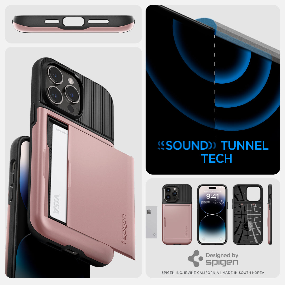 ACS04836 - iPhone 14 Pro Max Case Slim Armor CS in rose gold sound tunnel tech. designed by spigen.