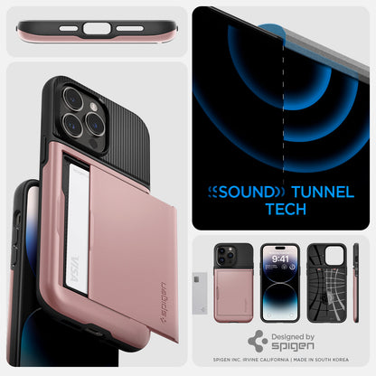 ACS04981 - iPhone 14 Pro Case Slim Armor CS in rose gold sound tunnel tech. designed by spigen.