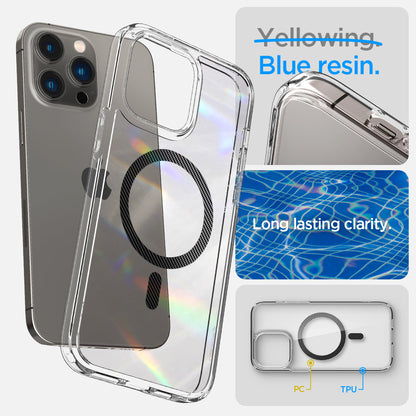 ACS04971 - iPhone 14 Pro Case Ultra Hybrid (MagFit) in carbon fiber blue resin. Long lasting clarity.