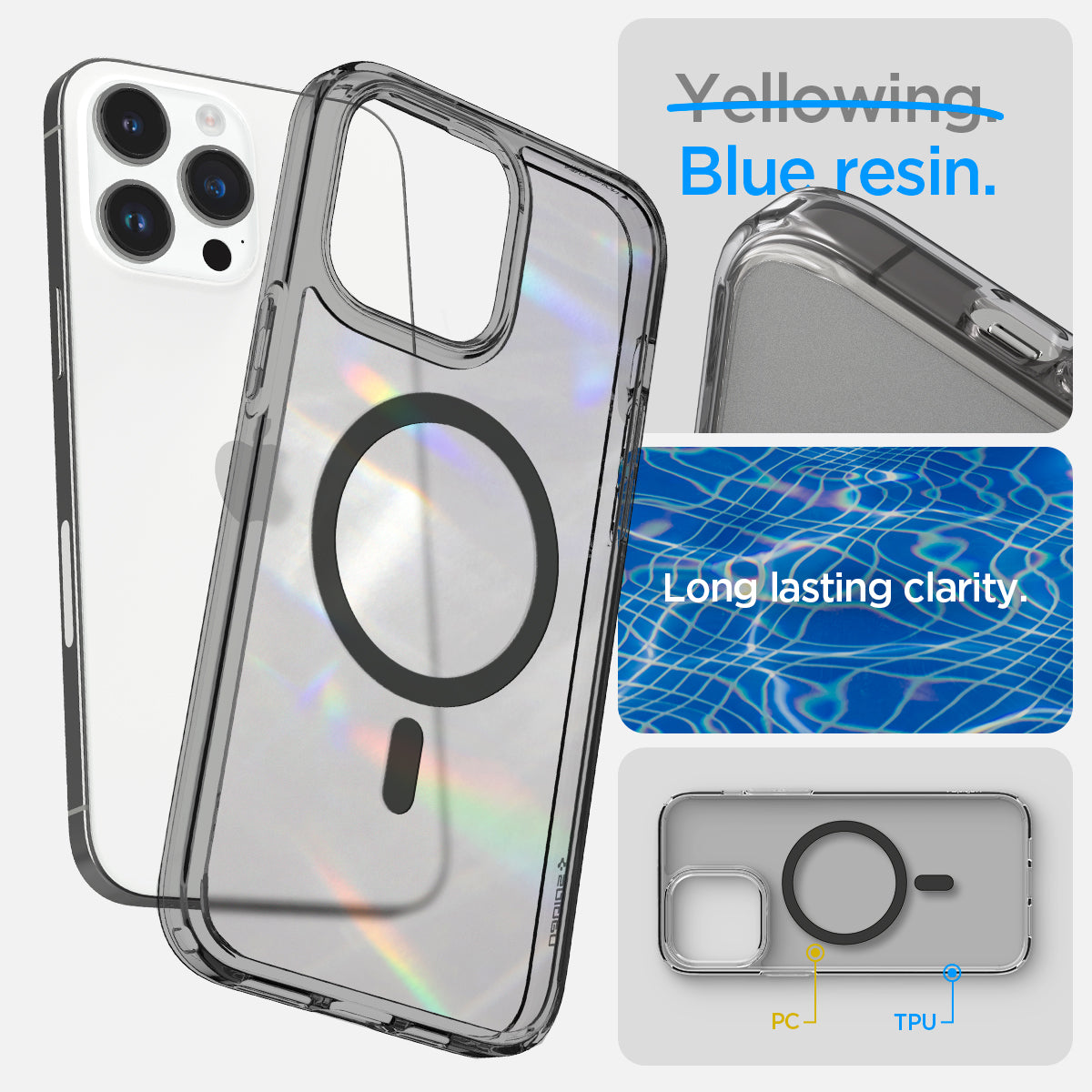 ACS05586 - iPhone 14 Pro Case Ultra Hybrid (MagFit) in frost black blue resin. Long lasting clarity.