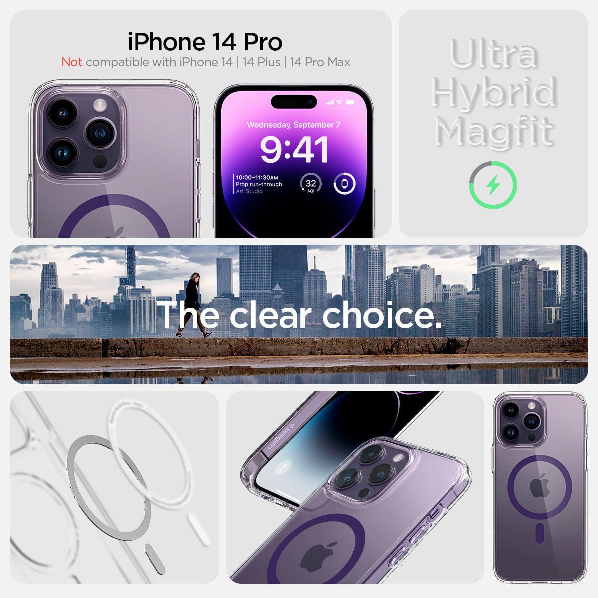 ACS05585 - iPhone 14 Pro Case Ultra Hybrid (MagFit) in deep purple Not compatible with iPhone 14, 14plus, 14 pro max. ultra hybrid magfit. the clear choice
