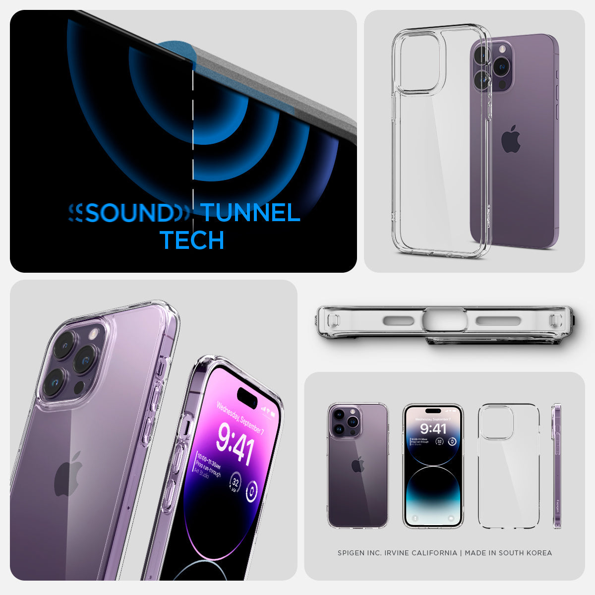 ACS04816 - iPhone 14 Pro Max Case Ultra Hybrid in crystal clear showing the sound tunnel tech