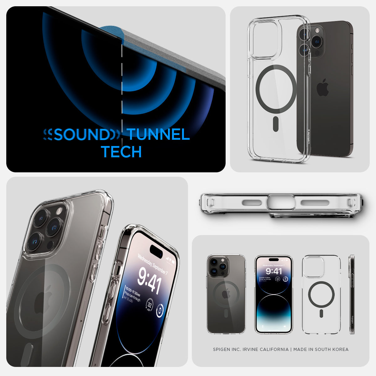 ACS04826 - iPhone 14 Pro Max Case Ultra Hybrid (MagFit) in graphite showing sound tunnel tech.